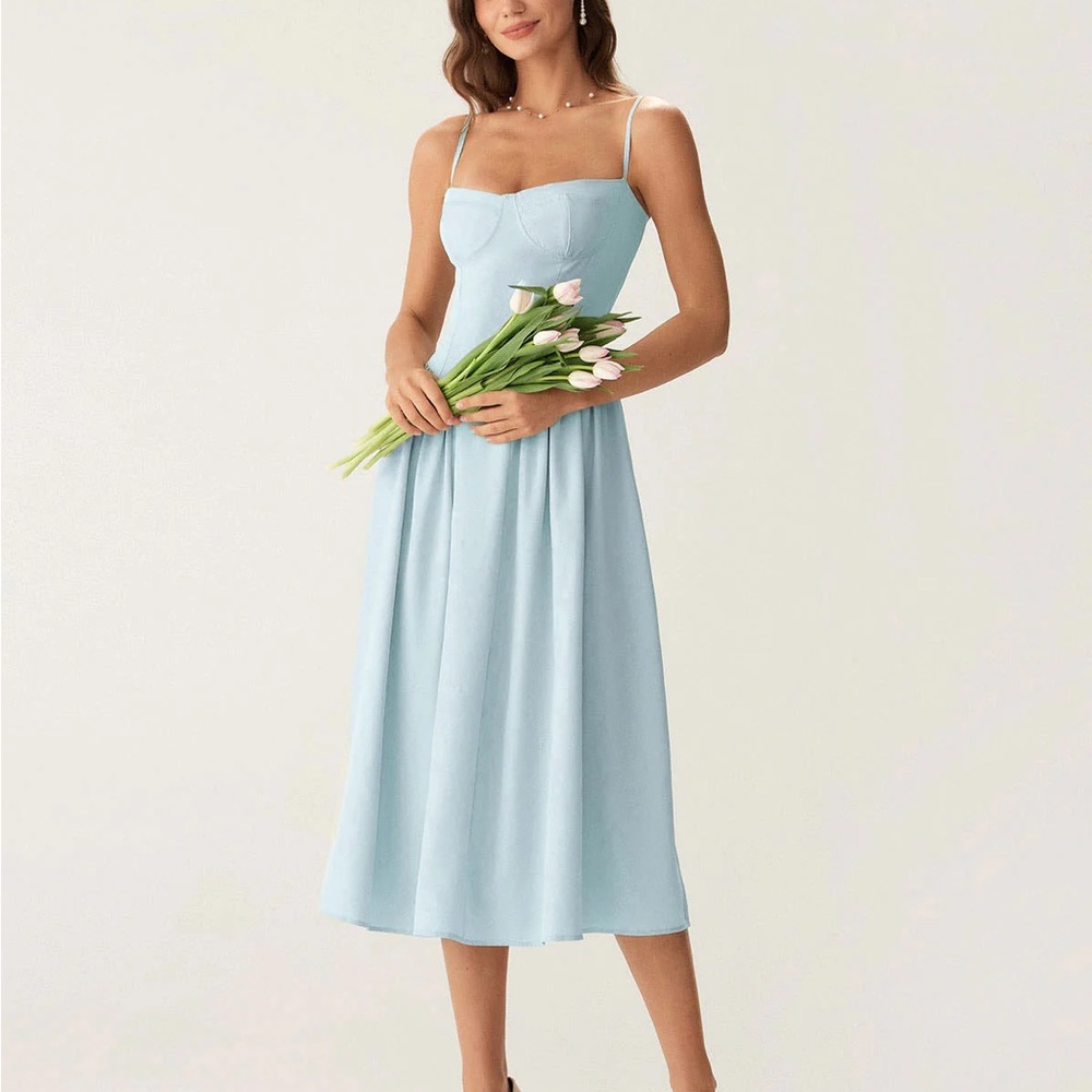 RIHOAS Light Blue Midi Dress with Spaghetti Straps